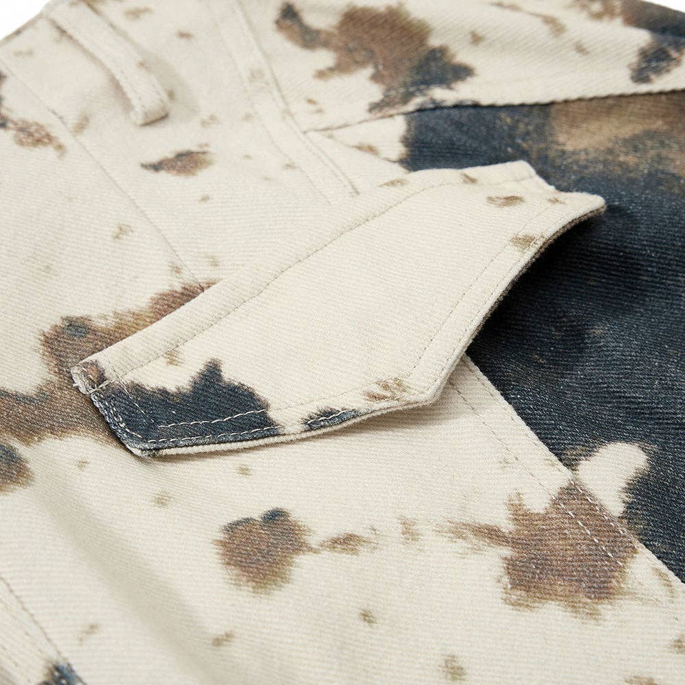 Trendy Tie-Dye Cow Print Wide-Leg Cargo Pants