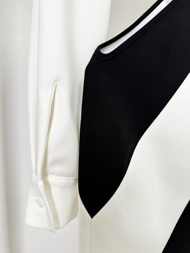 Chic Tie-Waist Hollow Dress in Monochrome