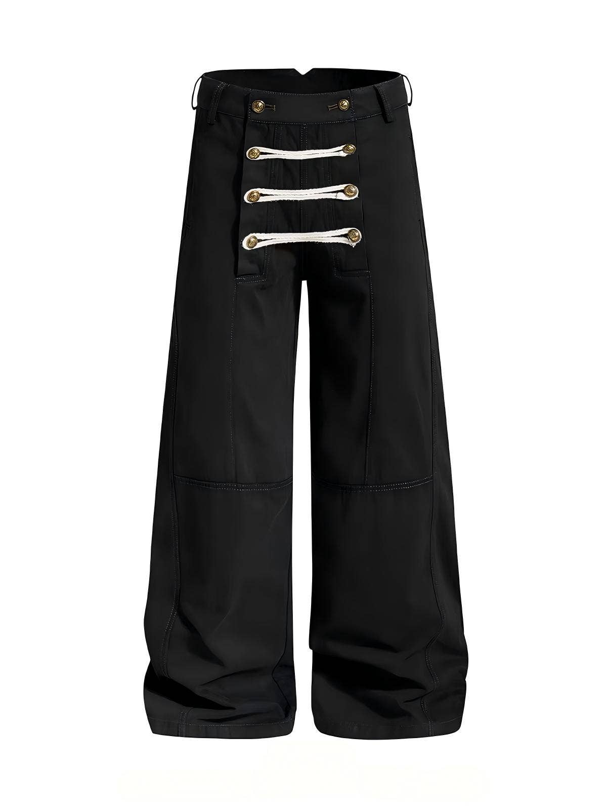 SY761Rope Detail Wide Leg Cargo Pants for Women and Men Chic