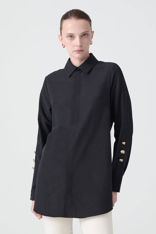 POPLIN SHIRT WITH METAL BUTTON SLEEVES