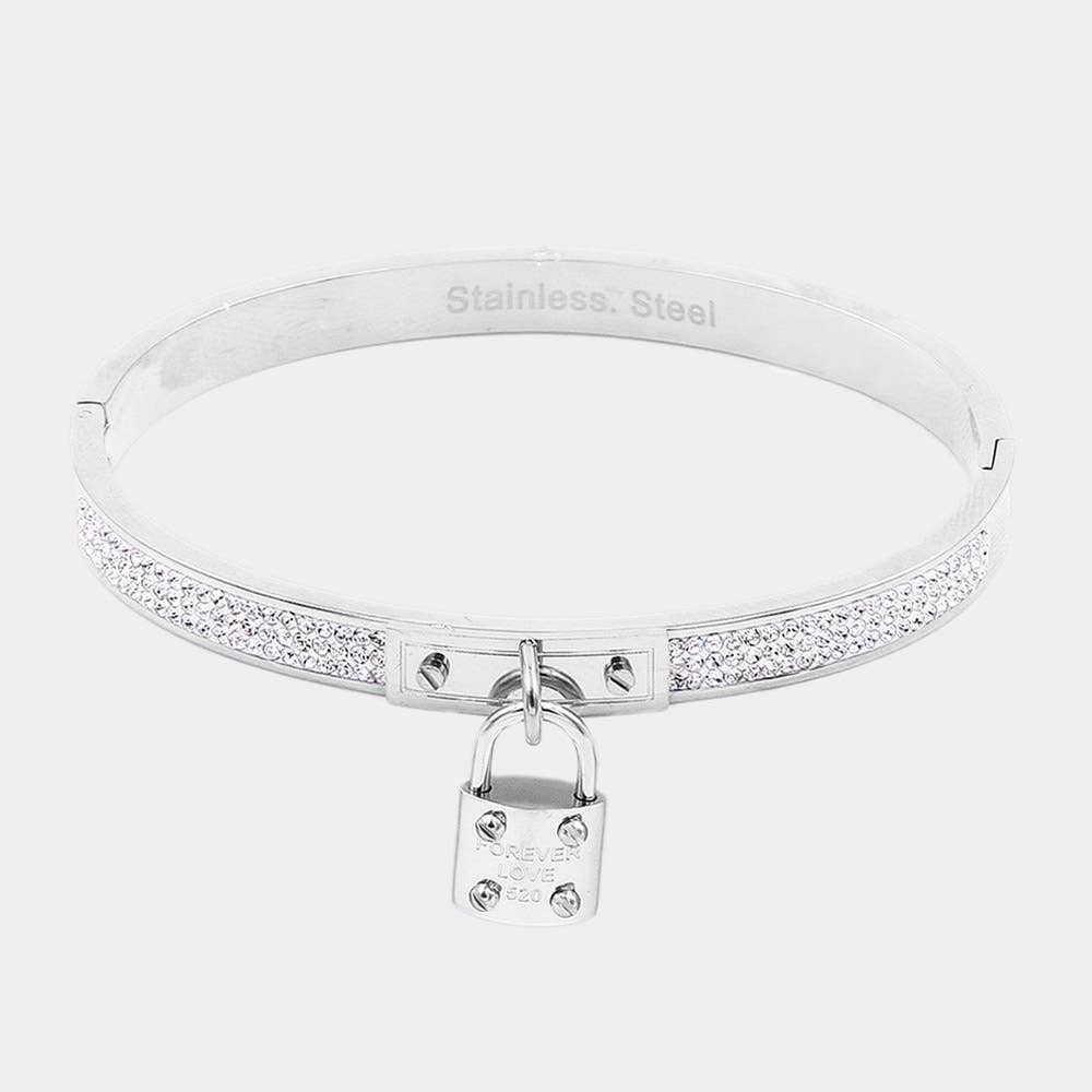 FOREVER LOVE Metal Lock Charm Stainless Steel Bracelet