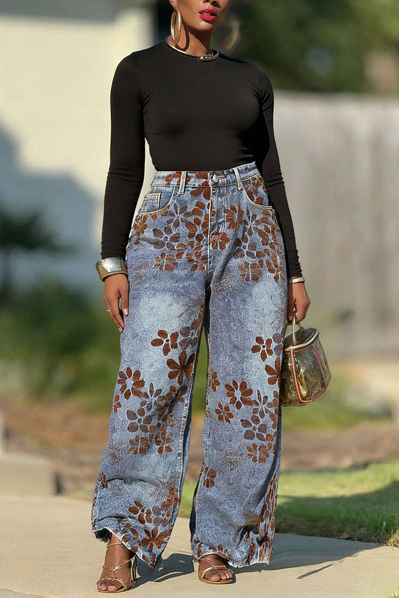 Floral Barrel Jeans
