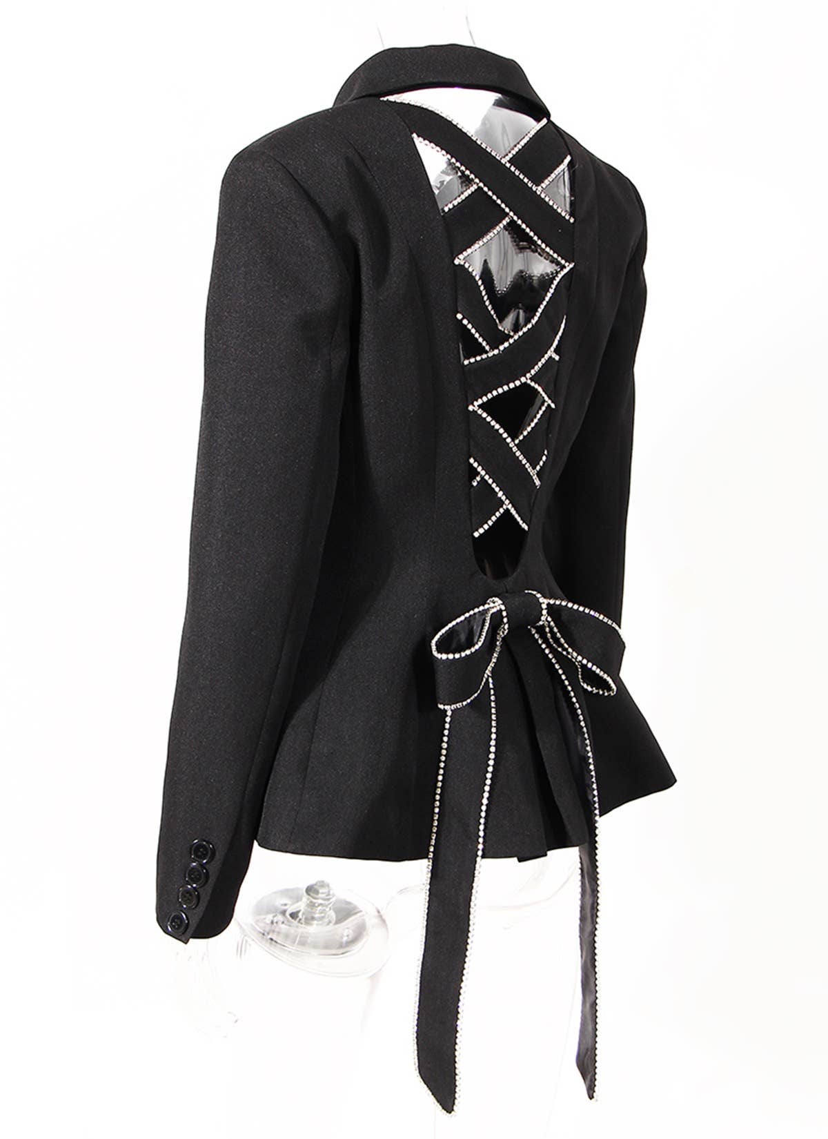 BL003 Hollow Out Blazer Diamond Elegant Black Blazer