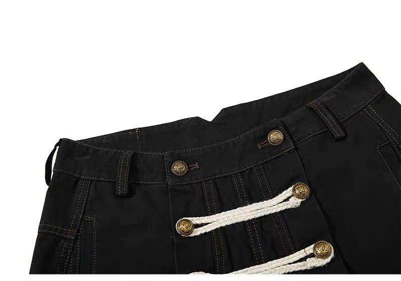 SY761Rope Detail Wide Leg Cargo Pants for Women and Men Chic