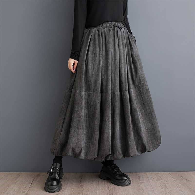 Solid Color Elastic Waist Loose Lantern Skirt
