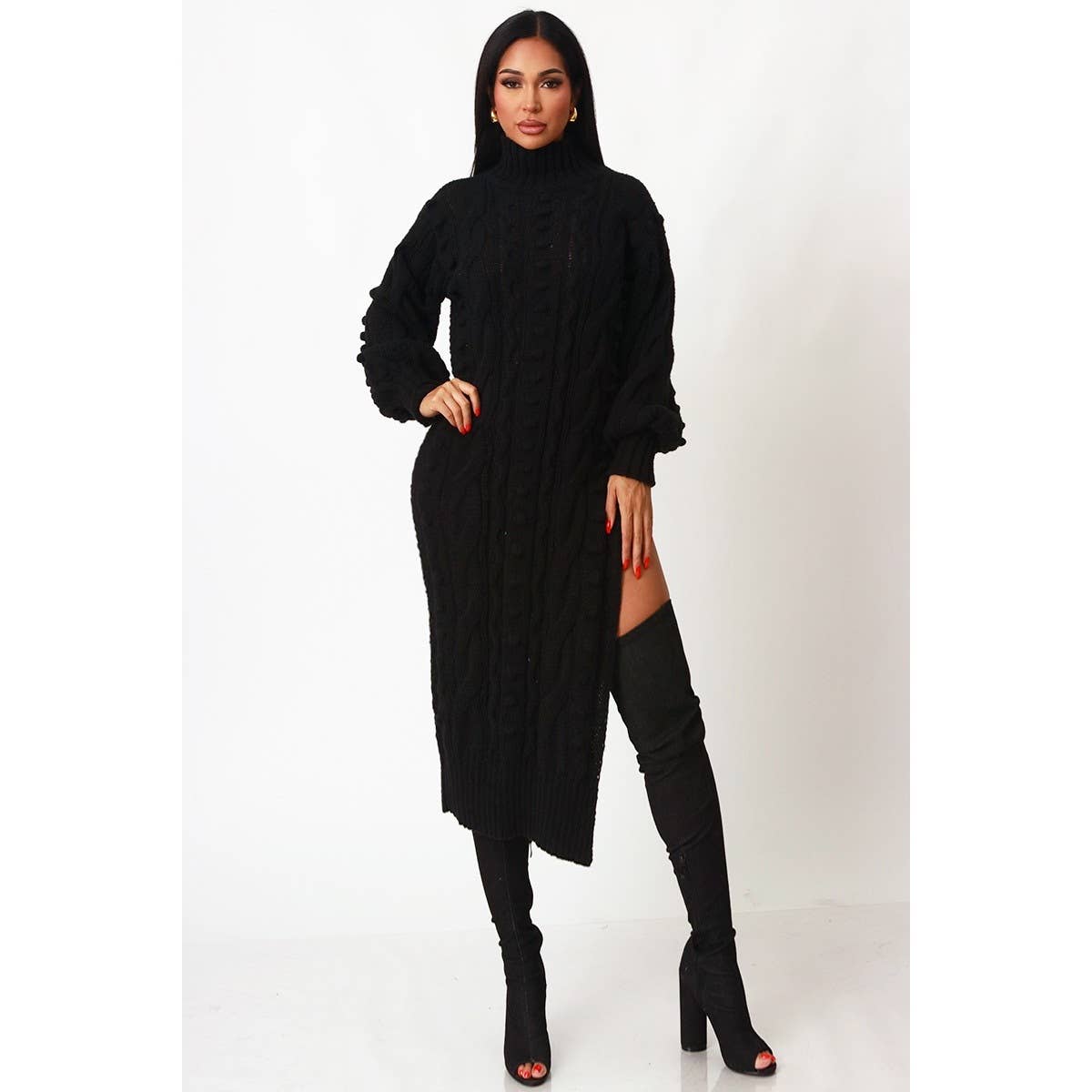 CABLE CHARM TURTLENECK MIDI DRESS