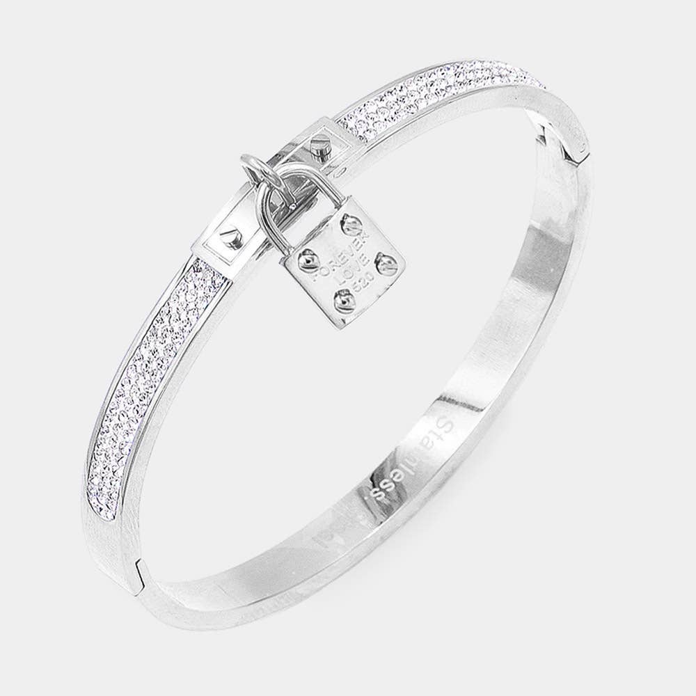 FOREVER LOVE Metal Lock Charm Stainless Steel Bracelet