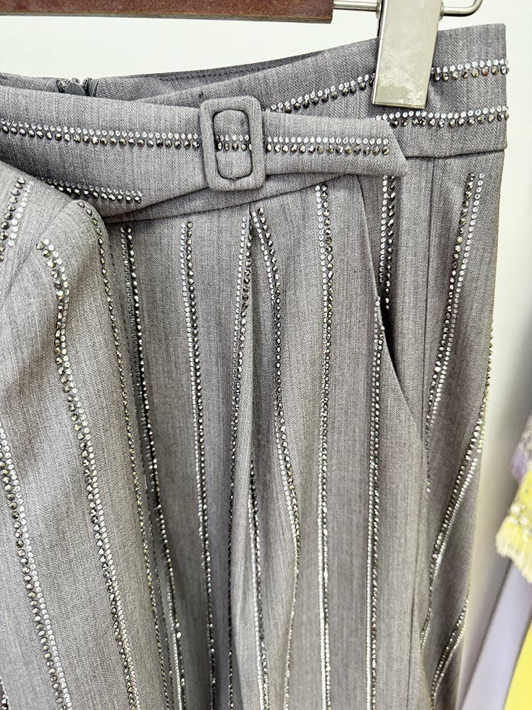 Grey Handmade Hot Diamond Double-Breasted Suit Set