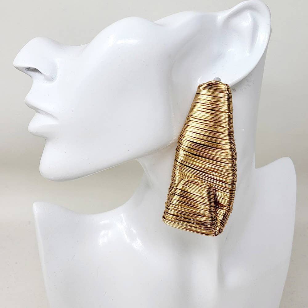 Bold Metal Wire Wrapped Sculptural Drop Statement Earrings