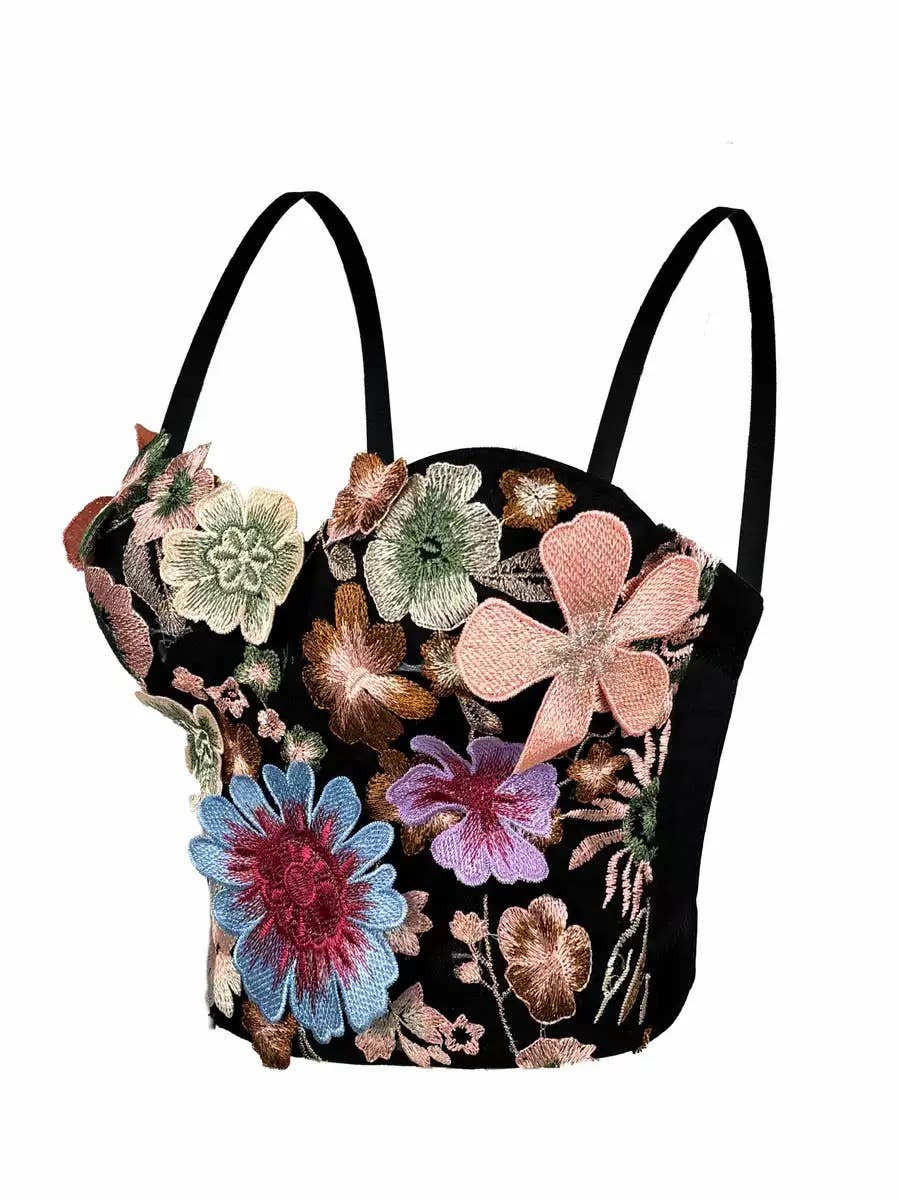VE006Y Retro Floral Embroidered Tube Top Camisole with Bra