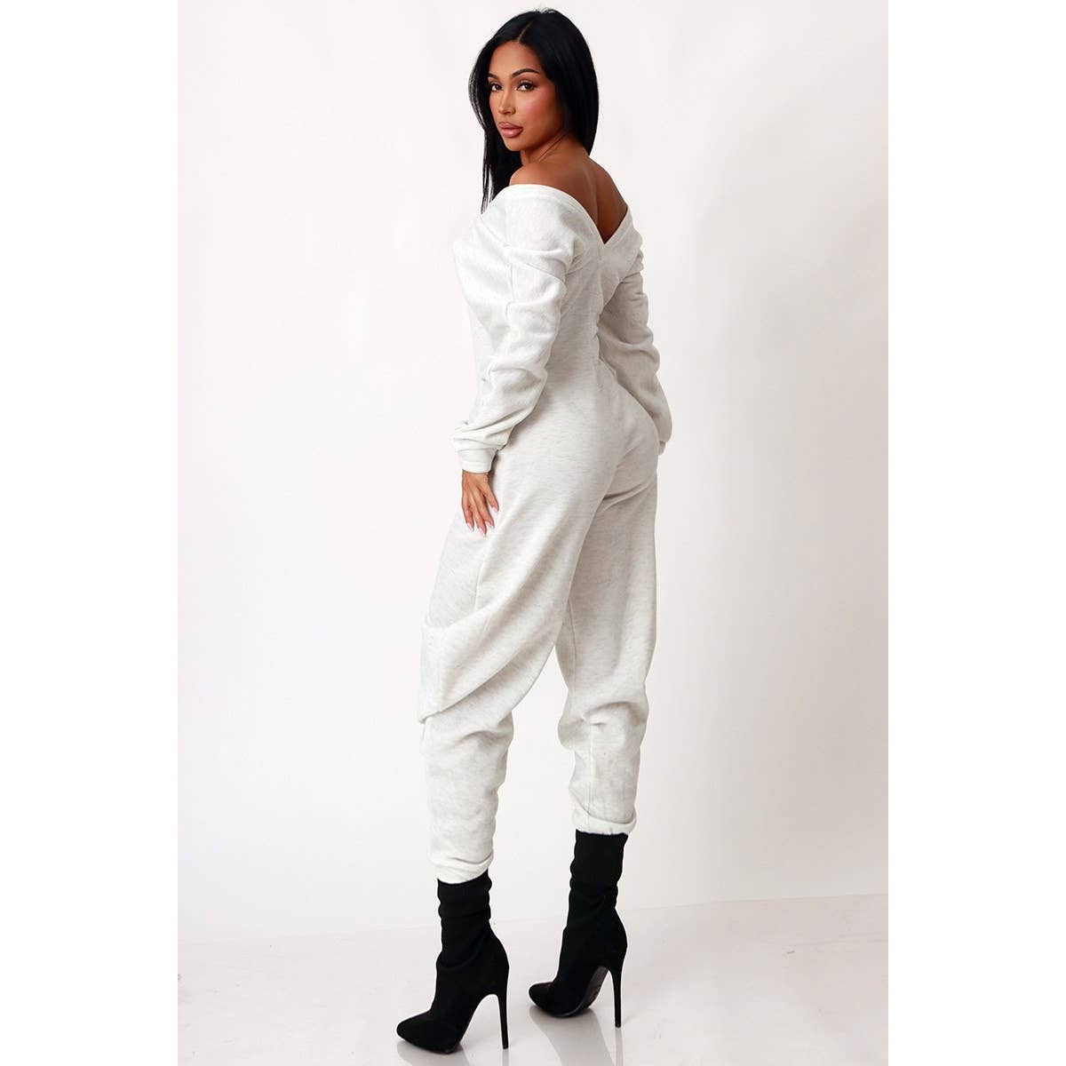 Off Shoulder Cozy Sweatshirt Jumpsuit - Plus Size