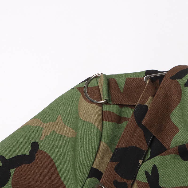 Camouflage Belted Blazer with Military Accents