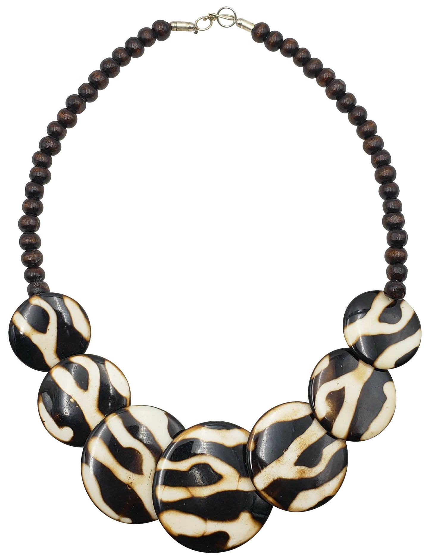 Batik Print Resin Necklace With Wooden beads