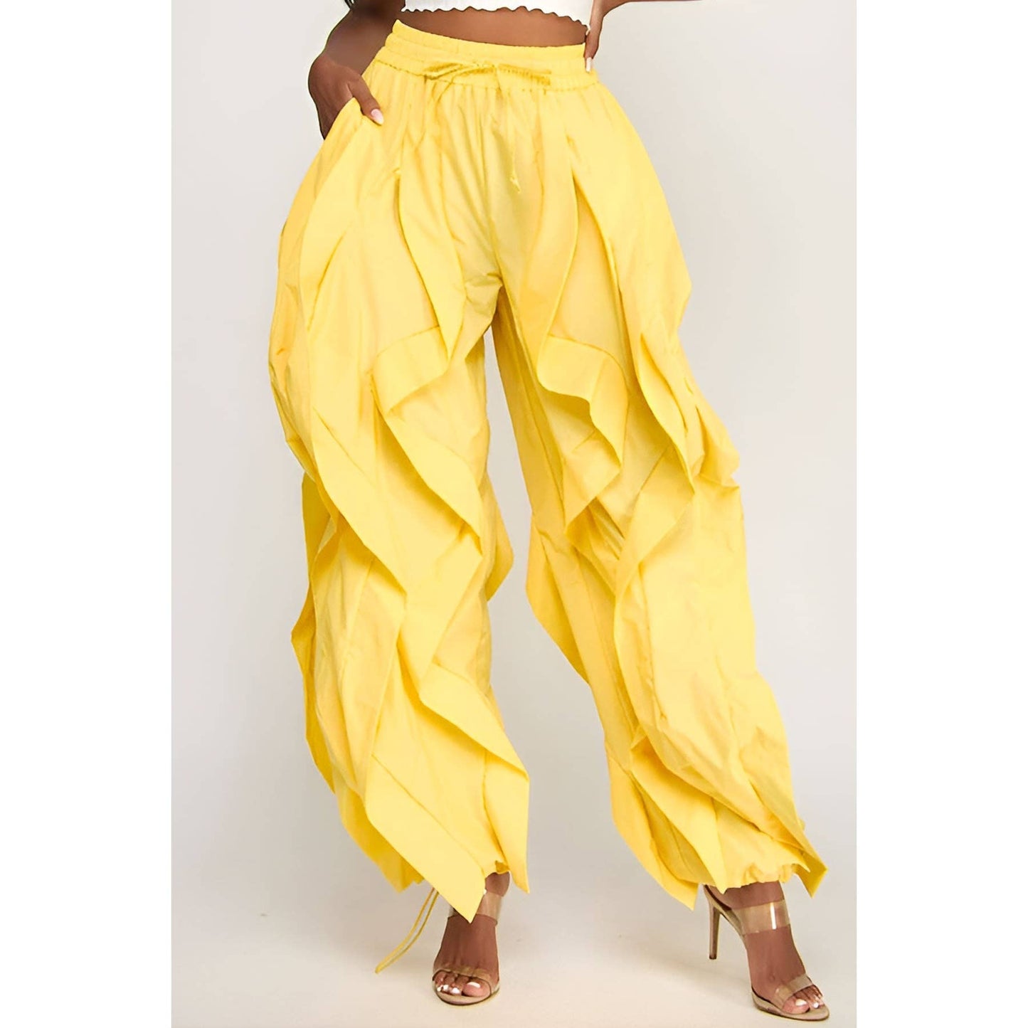 Oversized Wide Leg Ruffle Jogger Pants