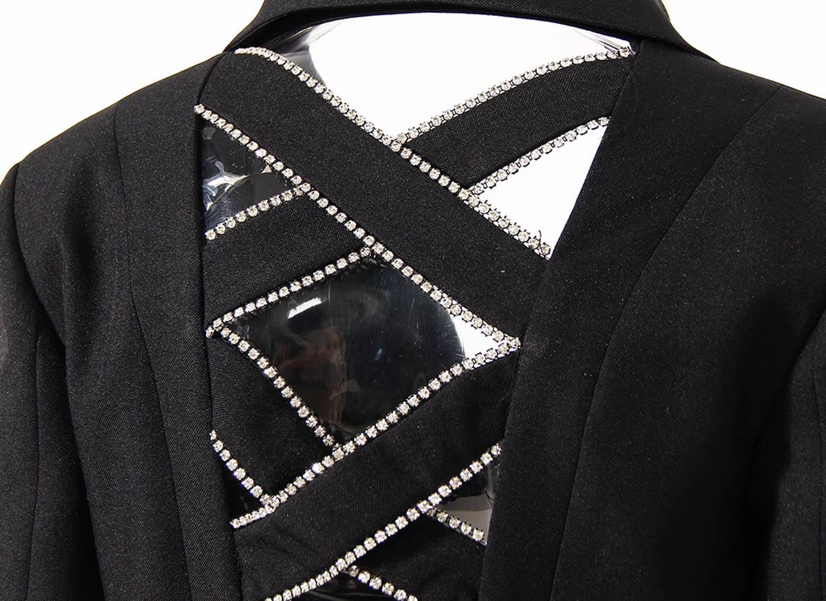 BL003 Hollow Out Blazer Diamond Elegant Black Blazer