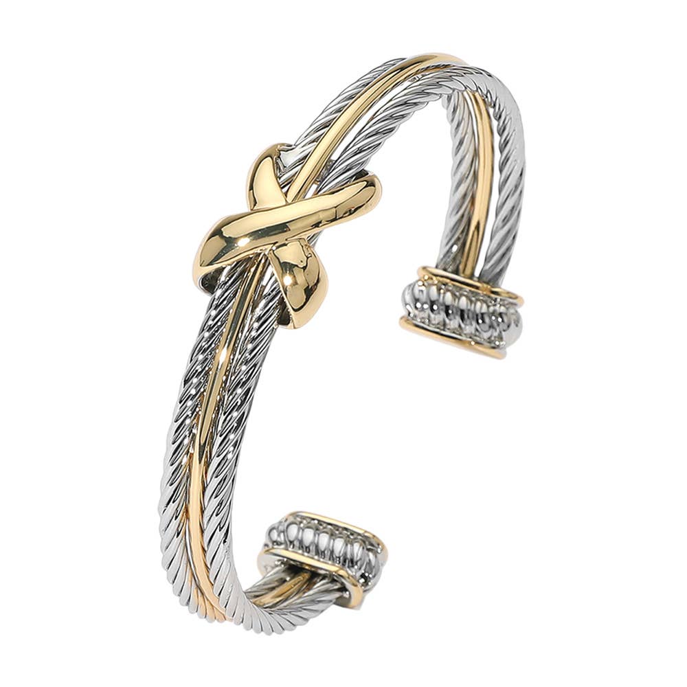 Two Tone Crisscross Pointed Cuff Bracelet