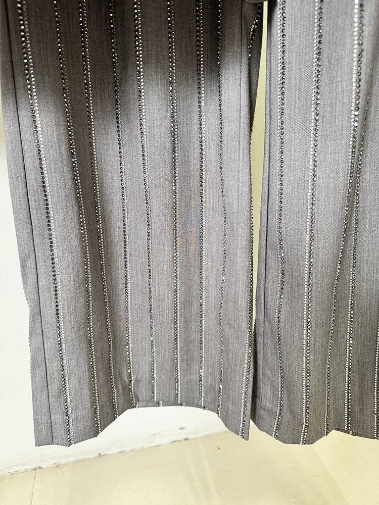 Grey Handmade Hot Diamond Double-Breasted Suit Set