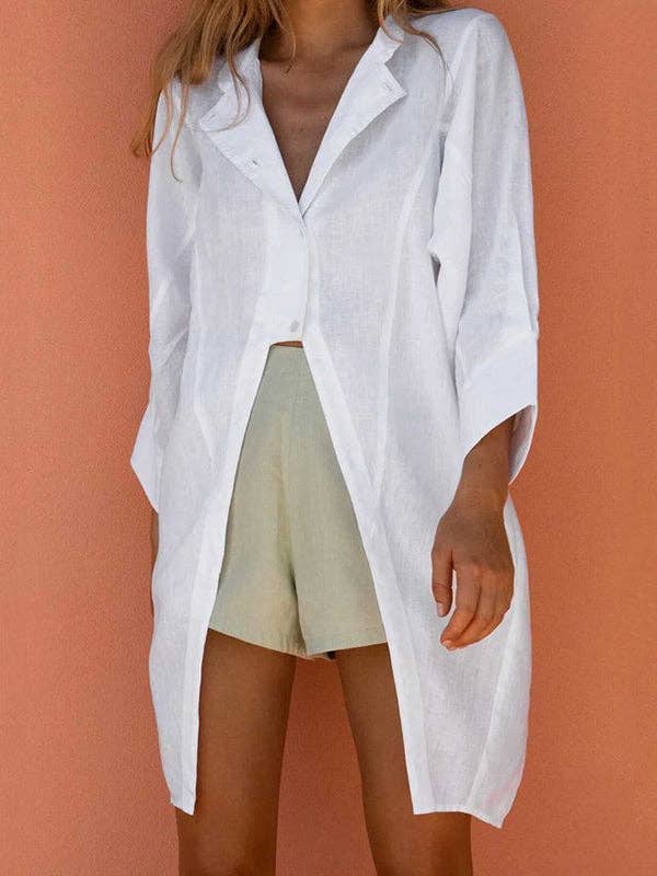 Casual Long Sleeve Split Notch Collar Blouse