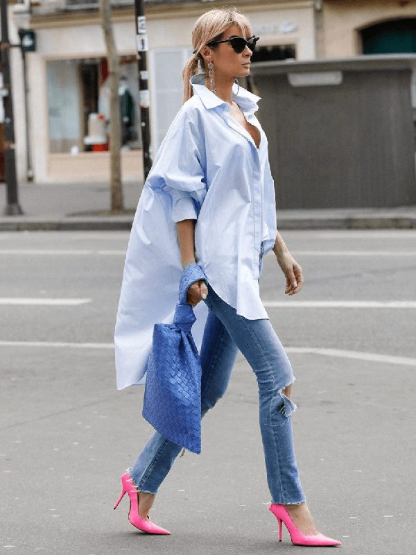 Long Sleeve High-Low Solid Color Blouse