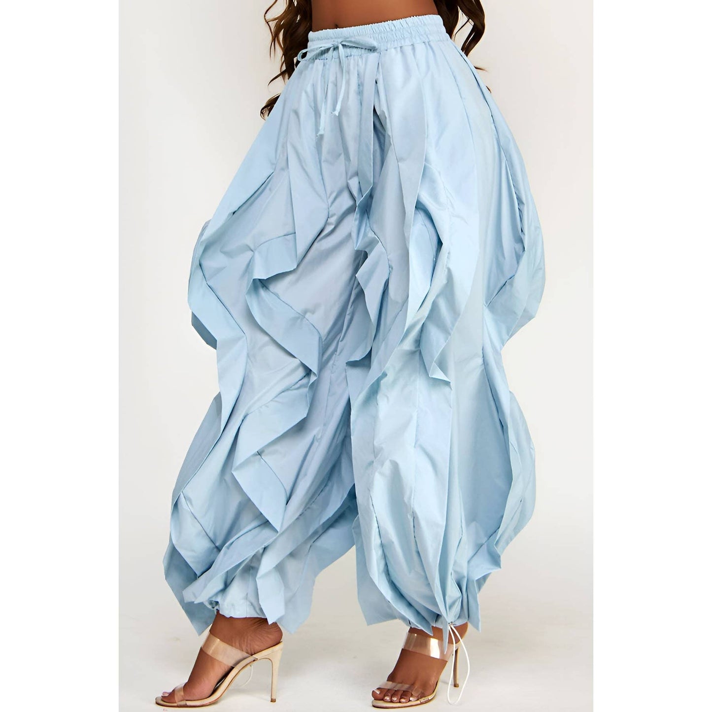 Oversized Wide Leg Ruffle Jogger Pants