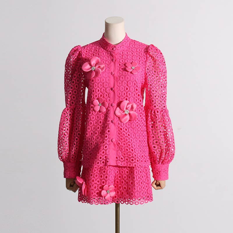 Lace Lantern Sleeve Suit - Chic Summer Set