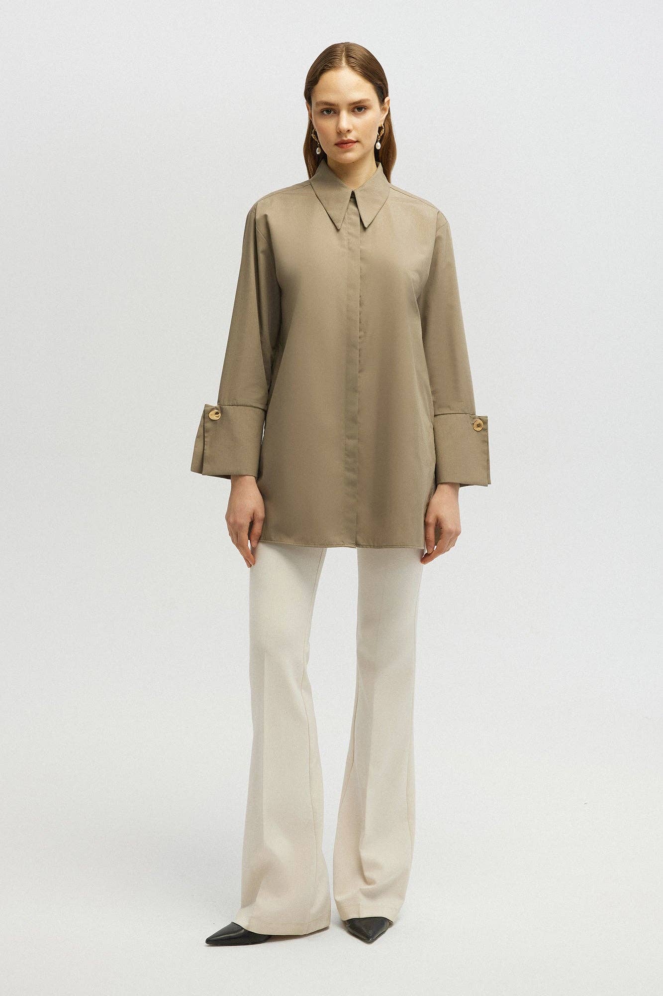 POPLIN SHIRT WITH STATEMENT WIDE CUFF - COTTON BLEND