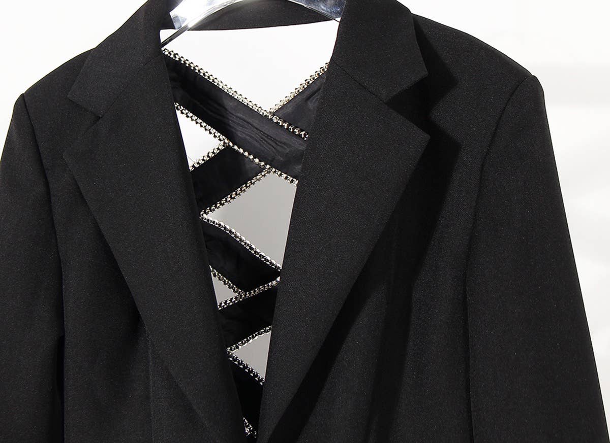 BL003 Hollow Out Blazer Diamond Elegant Black Blazer