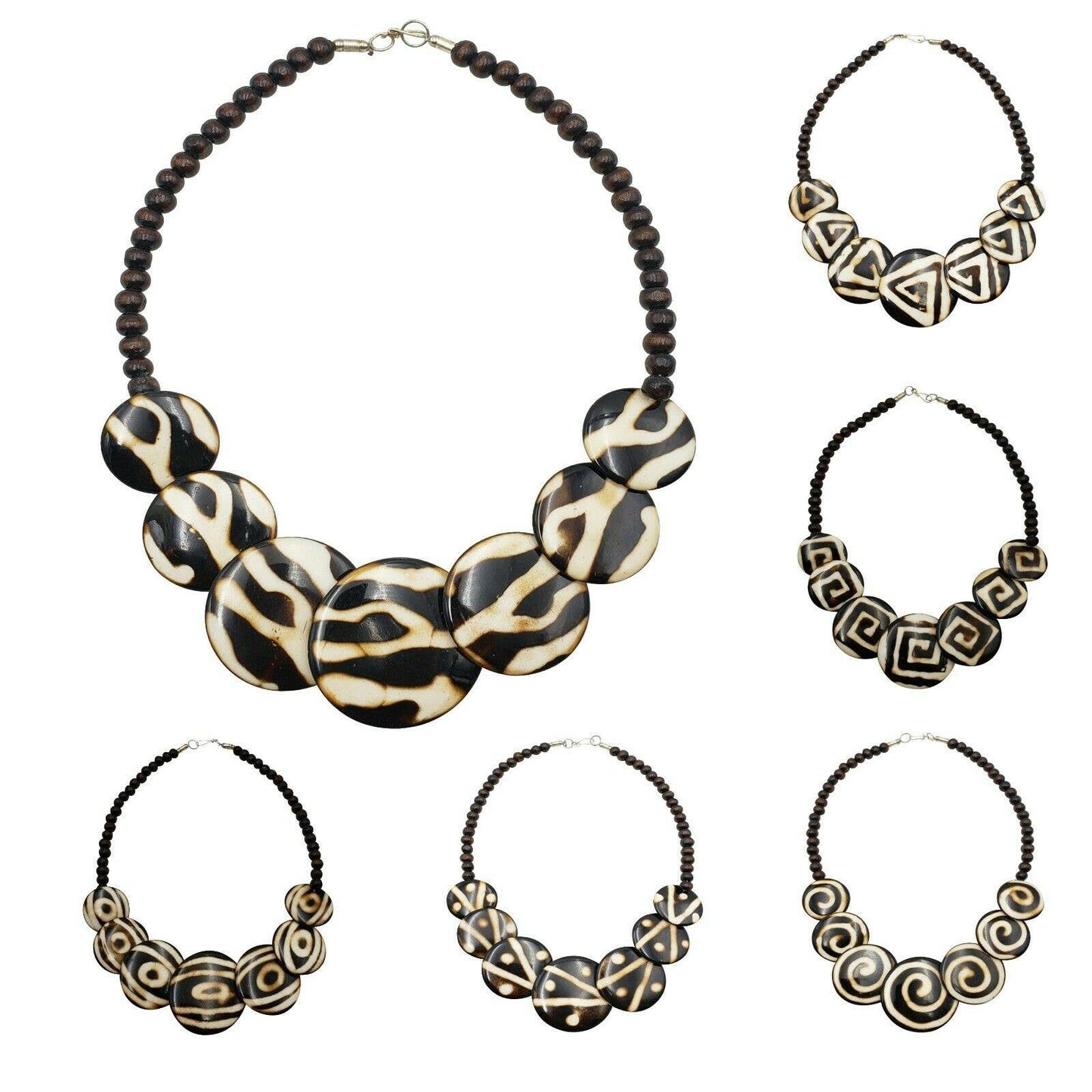 Batik Print Resin Necklace With Wooden beads
