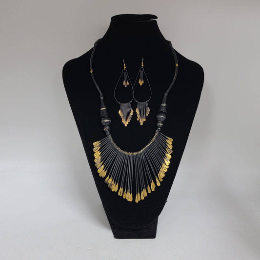 Patina Necklace Set-Sun Ray Design-Gold Tone-Boho Style