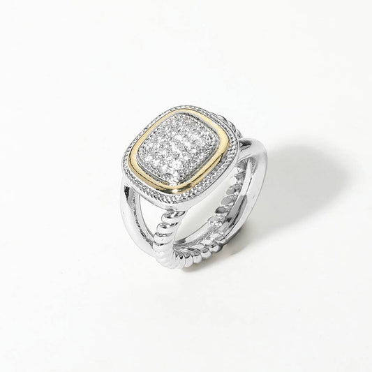 Two Tone CZ Stone Pave Dome Ring