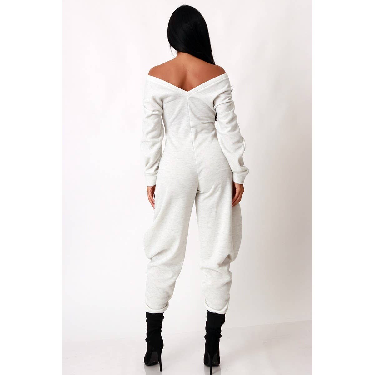 Off Shoulder Cozy Sweatshirt Jumpsuit - Plus Size