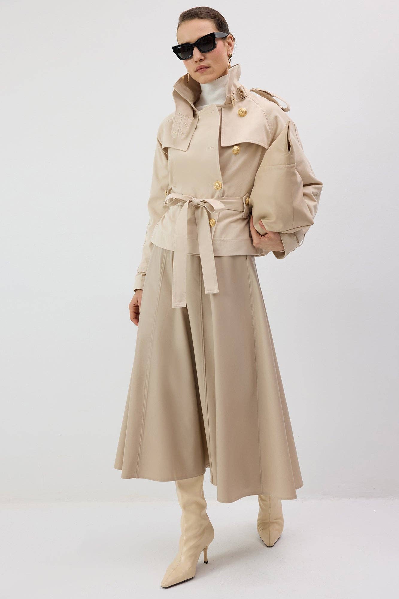 SHORT BELTED DOUBLE BREASTED TRENCH COAT