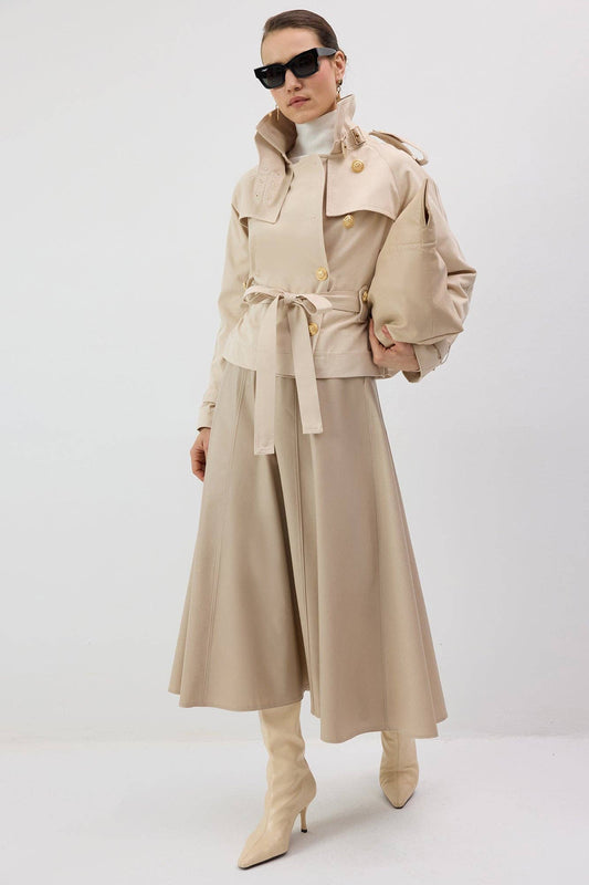 SHORT BELTED DOUBLE BREASTED TRENCH COAT
