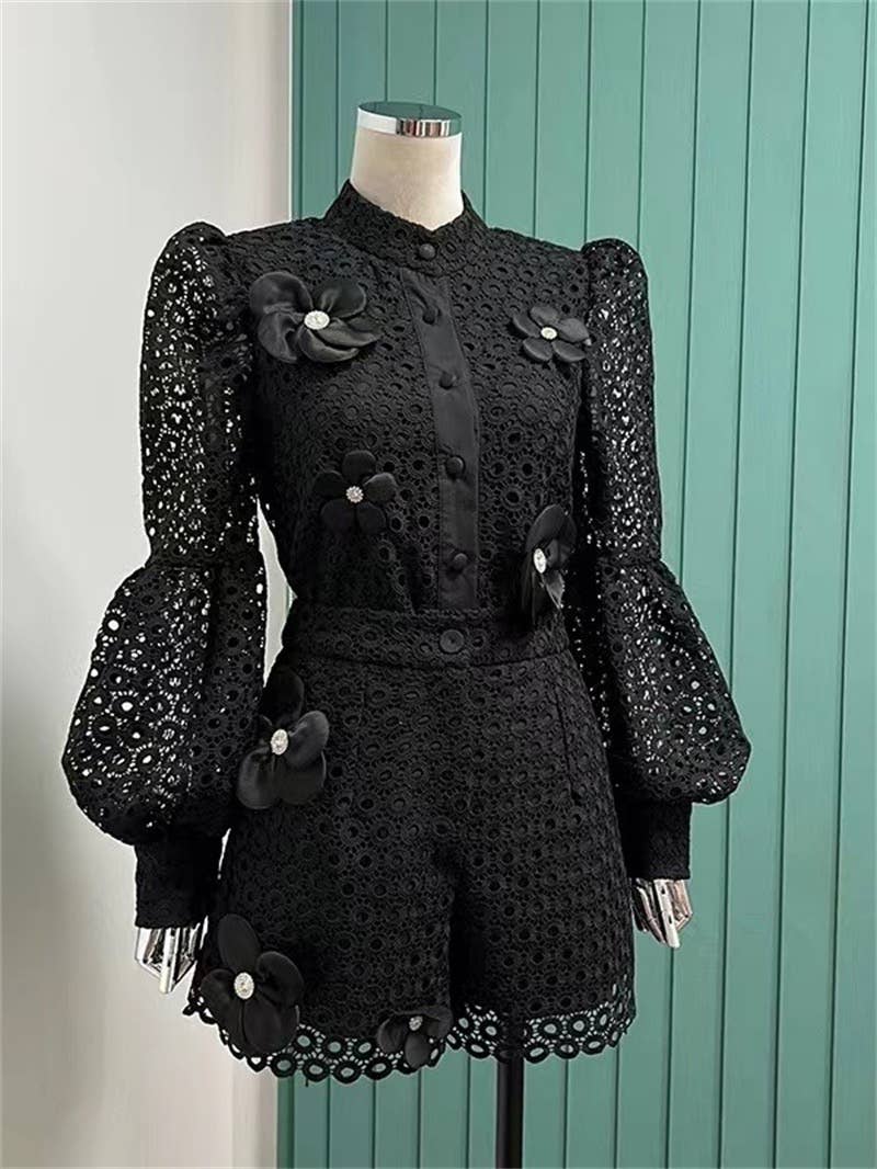 Lace Lantern Sleeve Suit - Chic Summer Set