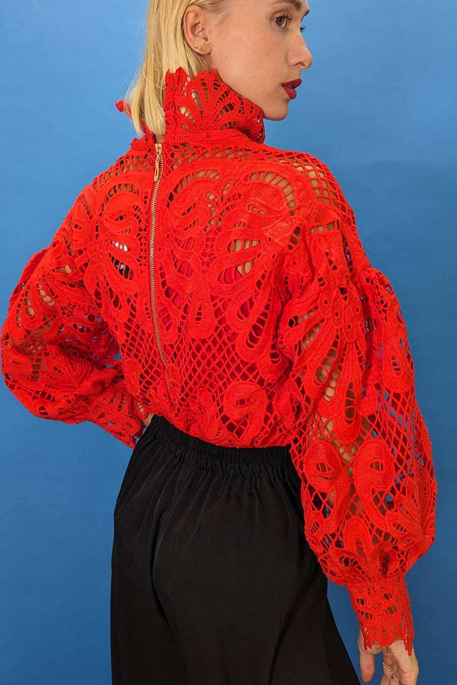 Lace Crochet Red Elegant blouse - N by Nancy