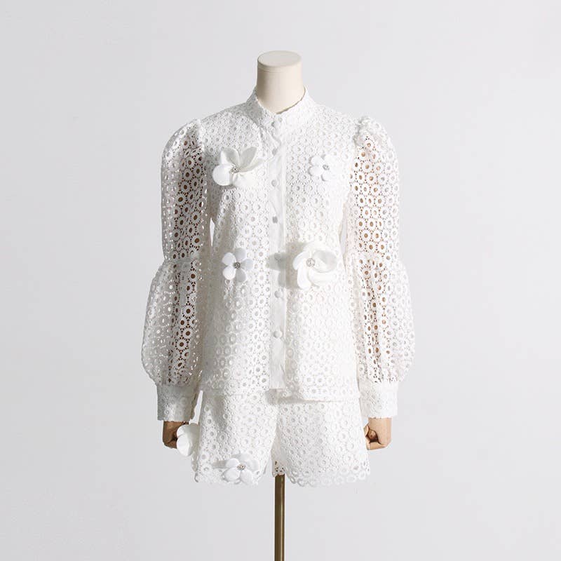 Lace Lantern Sleeve Suit - Chic Summer Set
