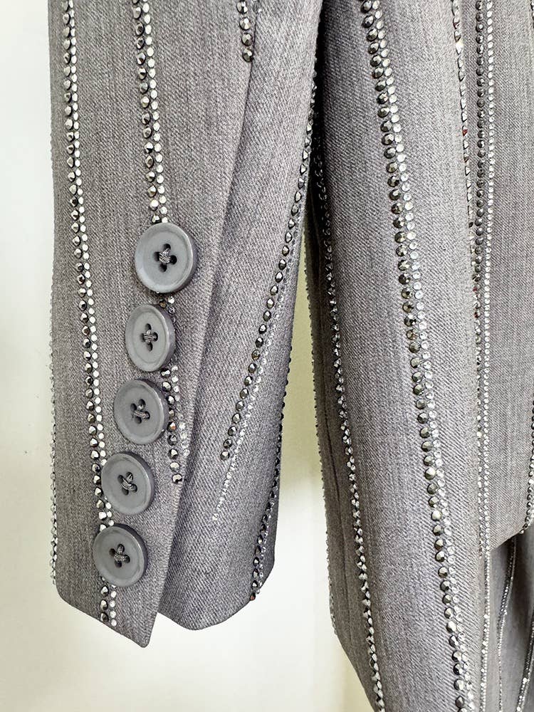 Grey Handmade Hot Diamond Double-Breasted Suit Set