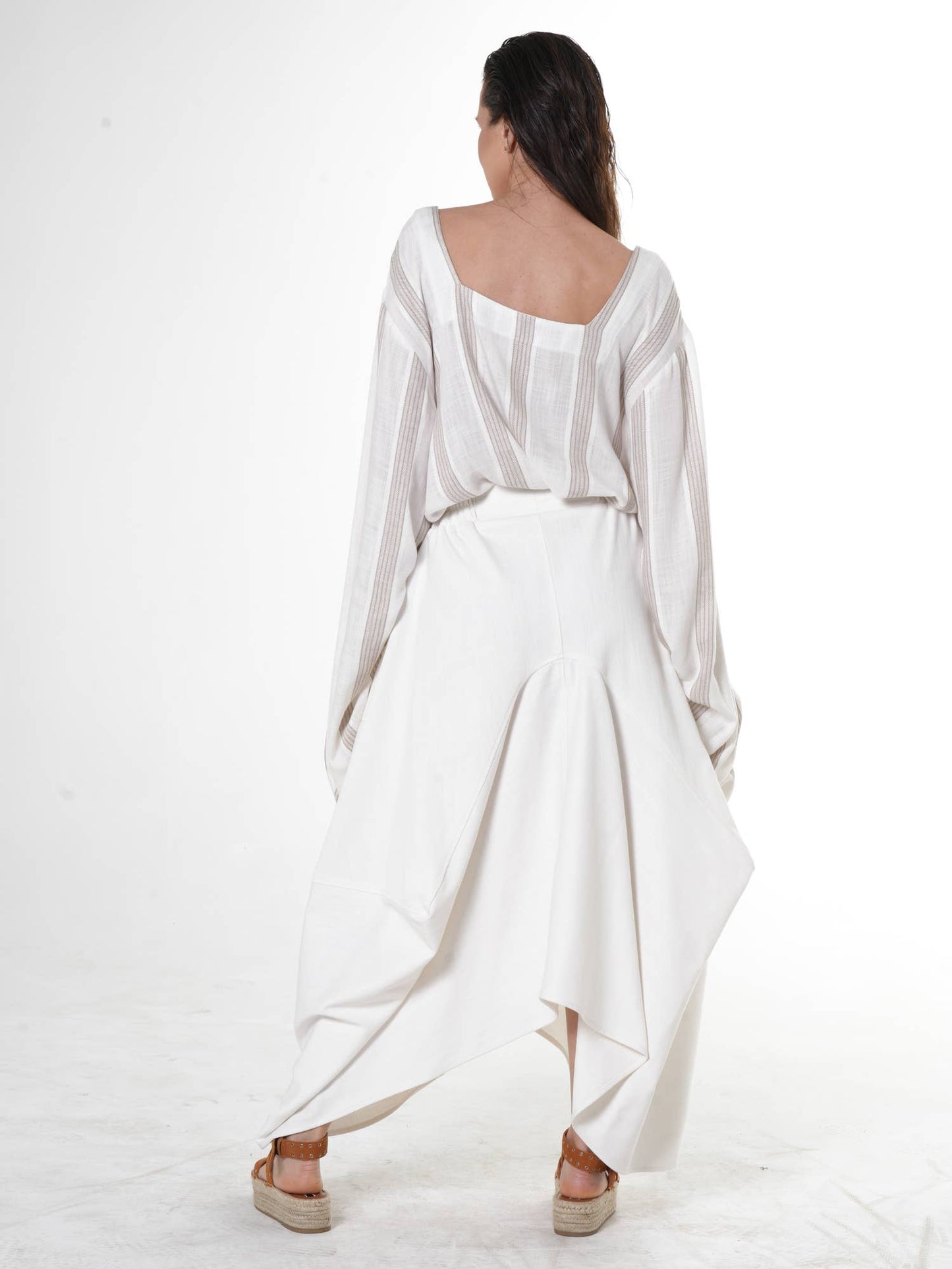 Asymmetrical Long Denim Skirt In White