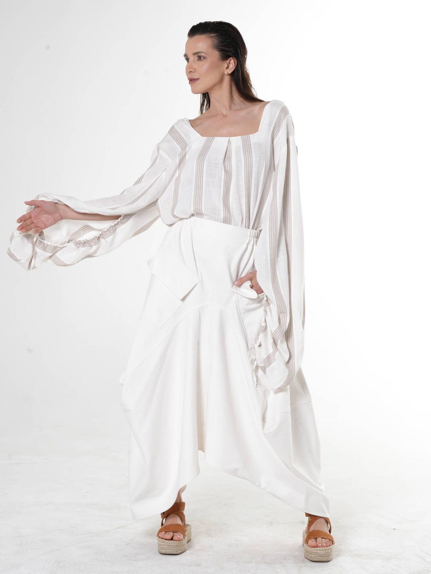 Asymmetrical Long Denim Skirt In White