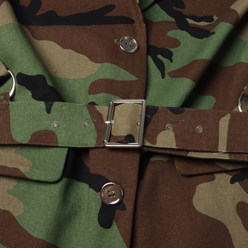 Camouflage Belted Blazer with Military Accents