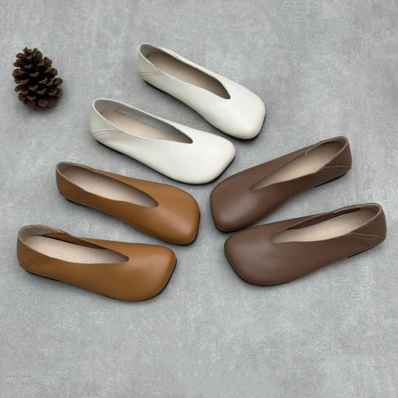 Women Summer Solid Soft Leather Low Heel Shoes