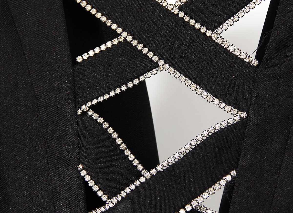 BL003 Hollow Out Blazer Diamond Elegant Black Blazer