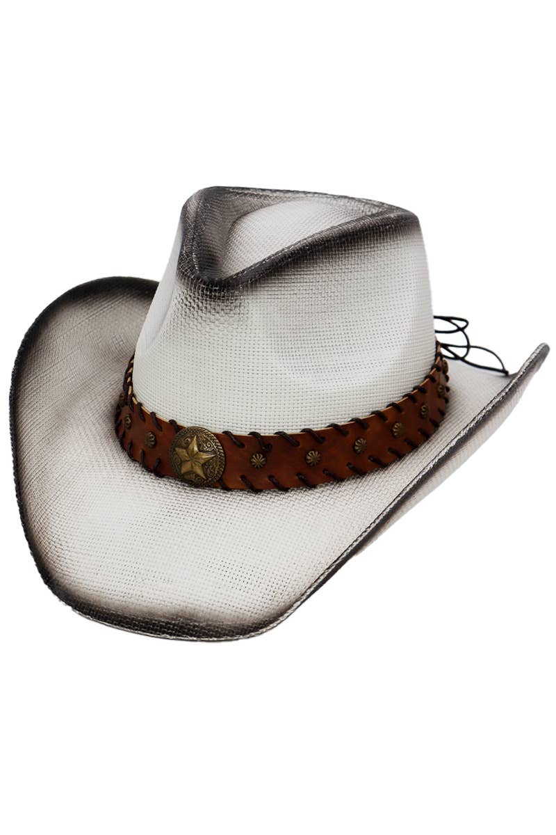 Star Stitched Belt Hard Shell Straw Cowboy Hat