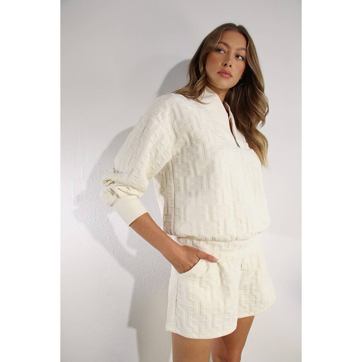 EMBOSSED TOP AND SHORT SET