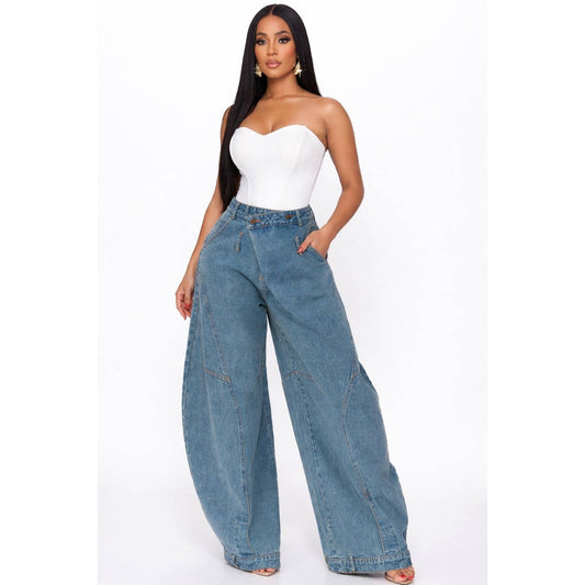 Vintage Washed Denim Wide Pants