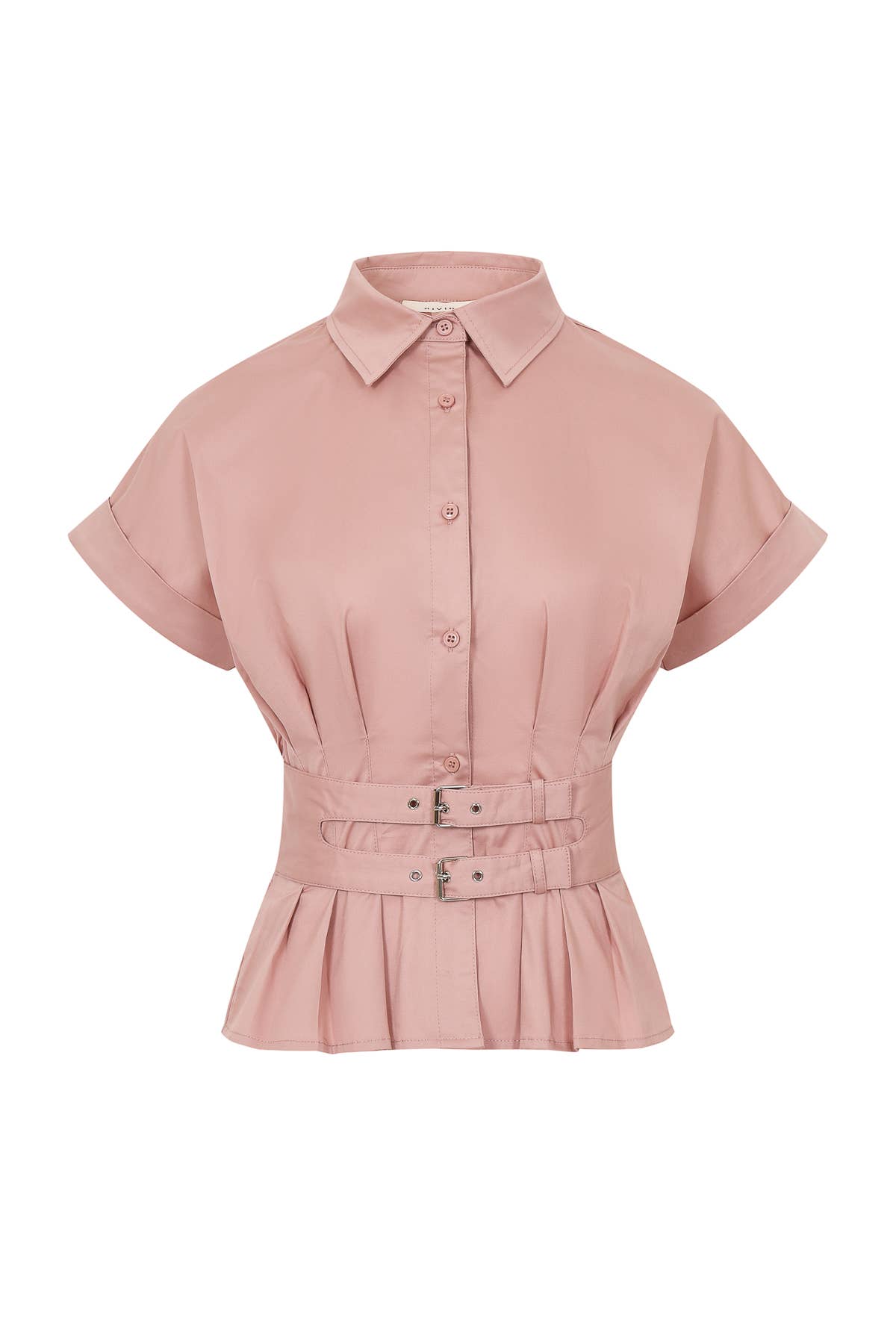 Belted Contour Woven Pleated Short Sleeve Top