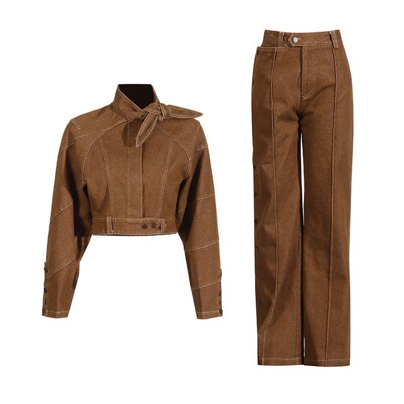 Retro Distressed Two-Piece Suit:Lace-Up Jacket & Pants (pre-order)