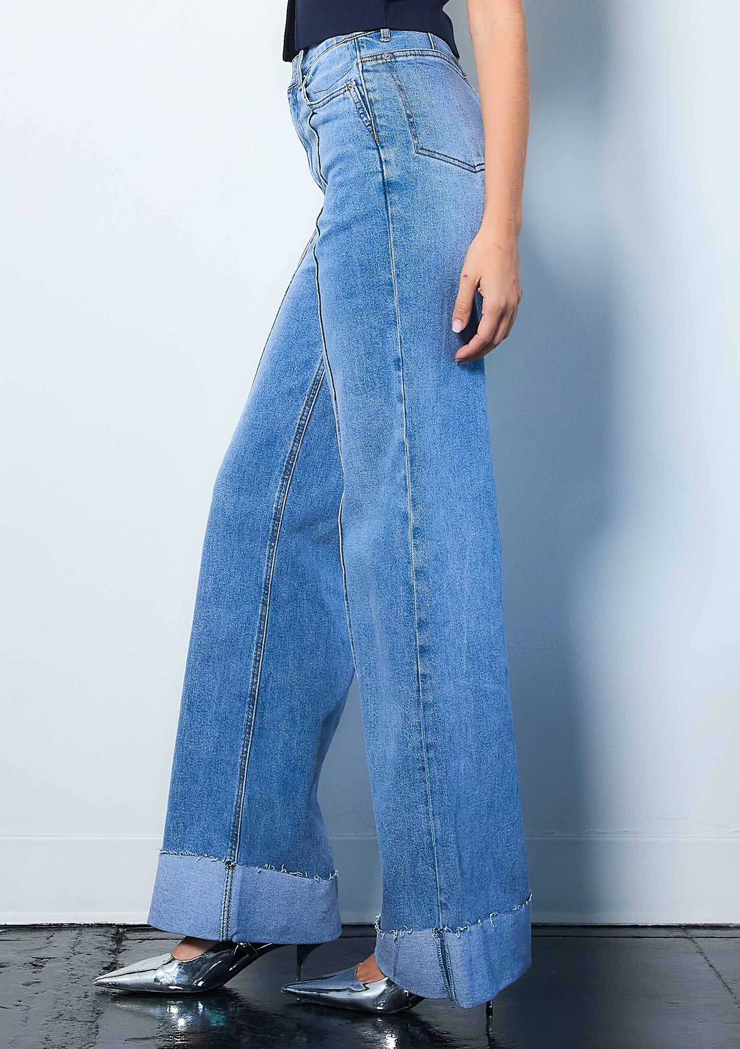 Folded Hem Wide Leg Jeans