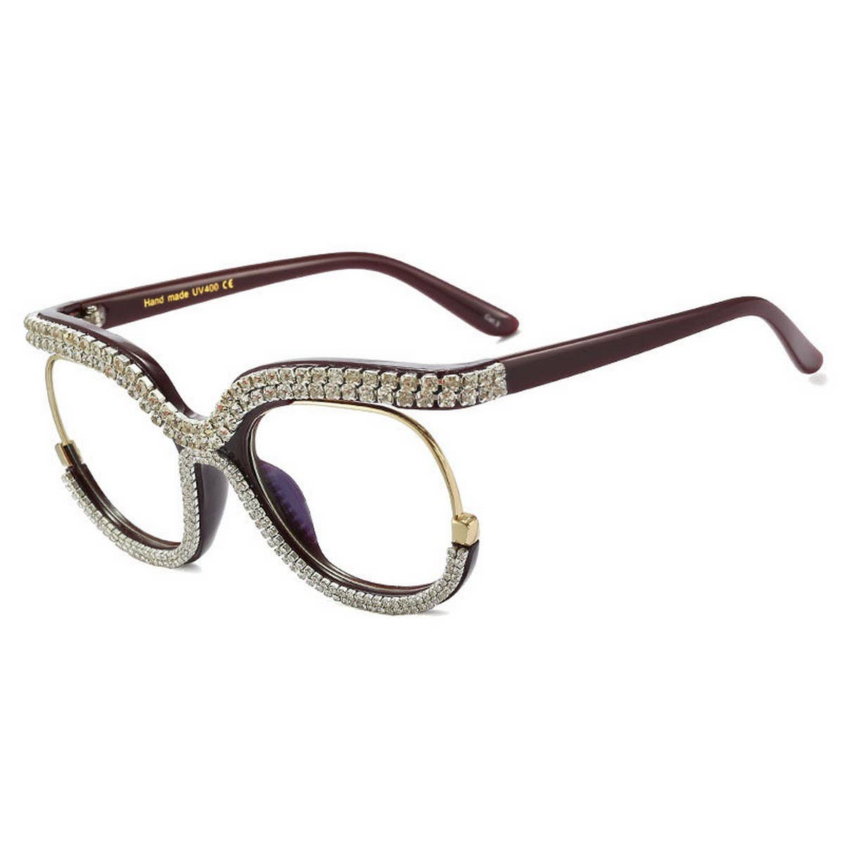 HALF FRAME RHINESTONE PLAIN MIRROR DIAMOND GLASSES_CWASG0875