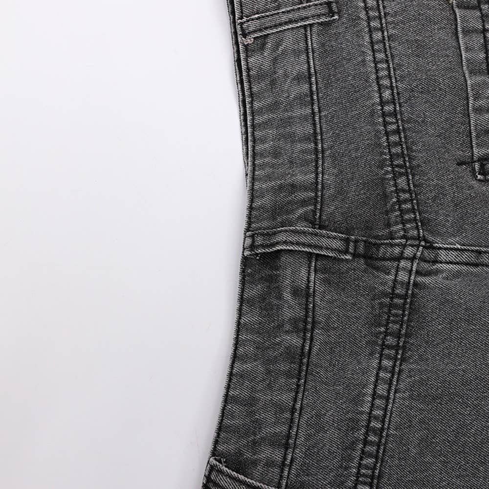High-Waist Plaid-Denim Skort